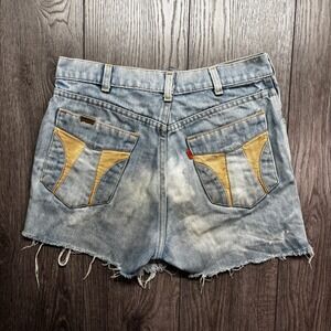Vintage Levis Denim Cut Off Shorts Light Wash Corduroy Pocket Orange Tab 30
